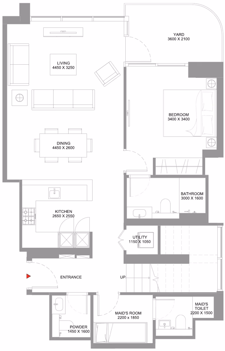 תוכנית 3 חדרי שינה · דופלקס · Type B ב־נדל"ן להשקעה Sobha Coastline Beach Residences, באזור Siniya Island, אום אל קוויין (קומה תחתונה)
