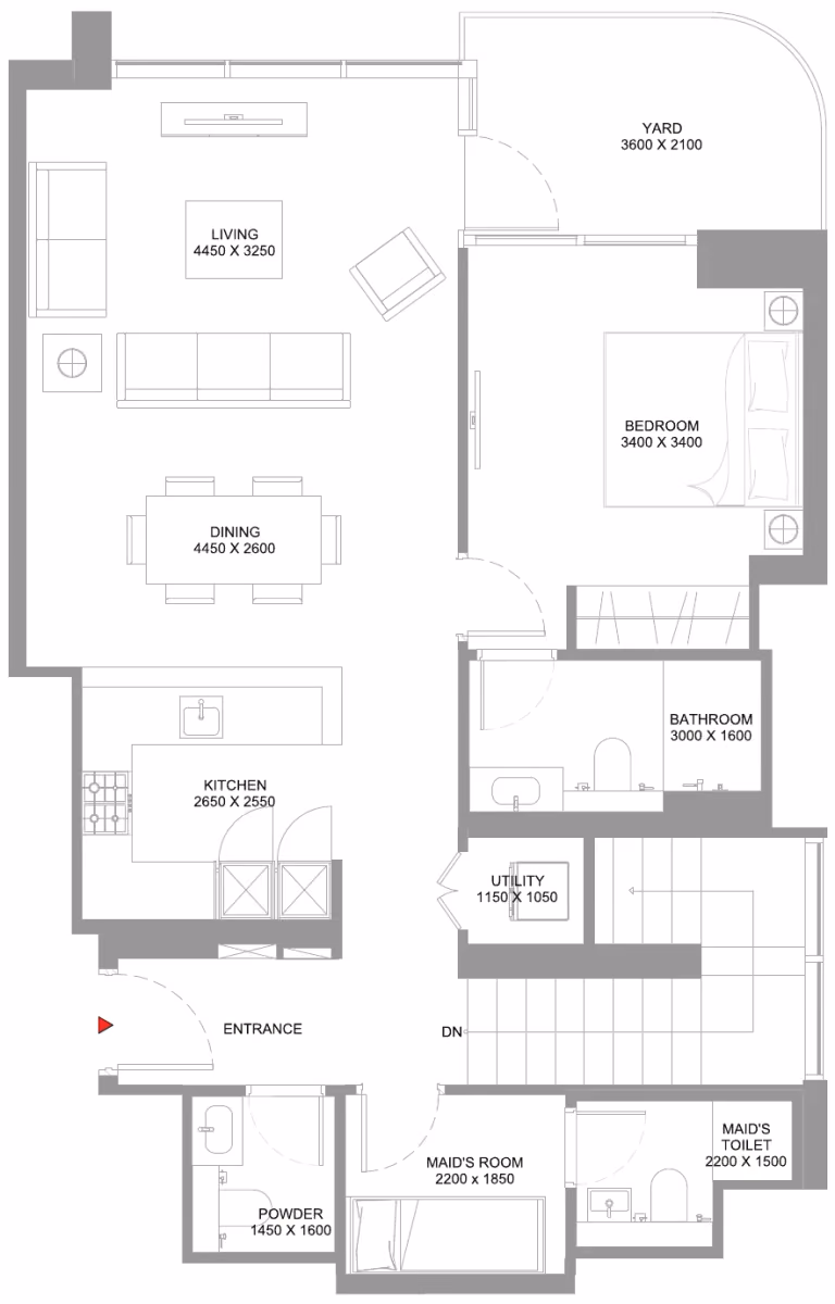תוכנית 3 חדרי שינה · דופלקס · Type C ב־נדל"ן להשקעה Sobha Coastline Beach Residences, באזור Siniya Island, אום אל קוויין (קומה עליונה)