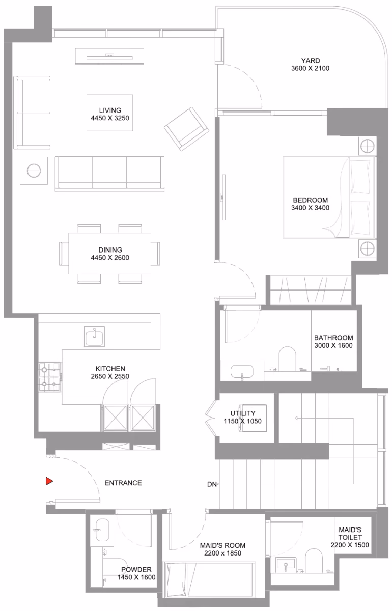 תוכנית 3 חדרי שינה · דופלקס · Type E ב־נדל"ן להשקעה Sobha Coastline Beach Residences, באזור Siniya Island, אום אל קוויין (קומה עליונה)