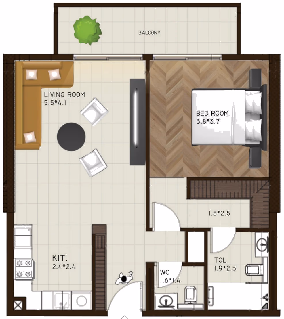 תוכנית חדר שינה אחד · 104 / 119 ב־נדל"ן להשקעה Sports View Residence, באזור DubaiLand, דובאי