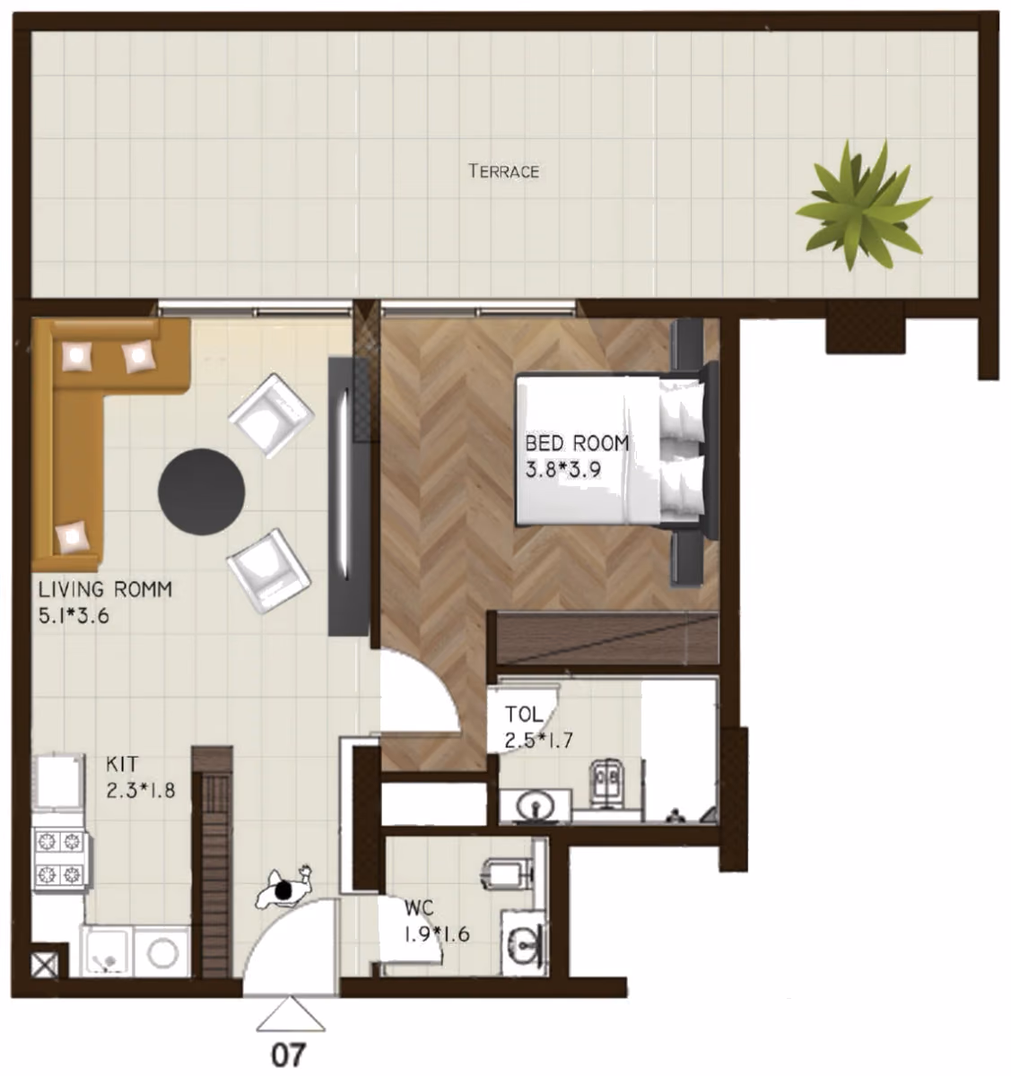 תוכנית חדר שינה אחד · 107 / 116 ב־נדל"ן להשקעה Sports View Residence, באזור DubaiLand, דובאי
