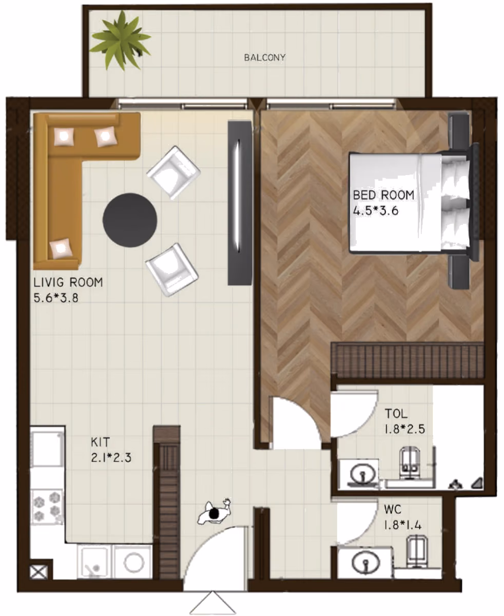 תוכנית חדר שינה אחד · 108 / 115 ב־נדל"ן להשקעה Sports View Residence, באזור DubaiLand, דובאי