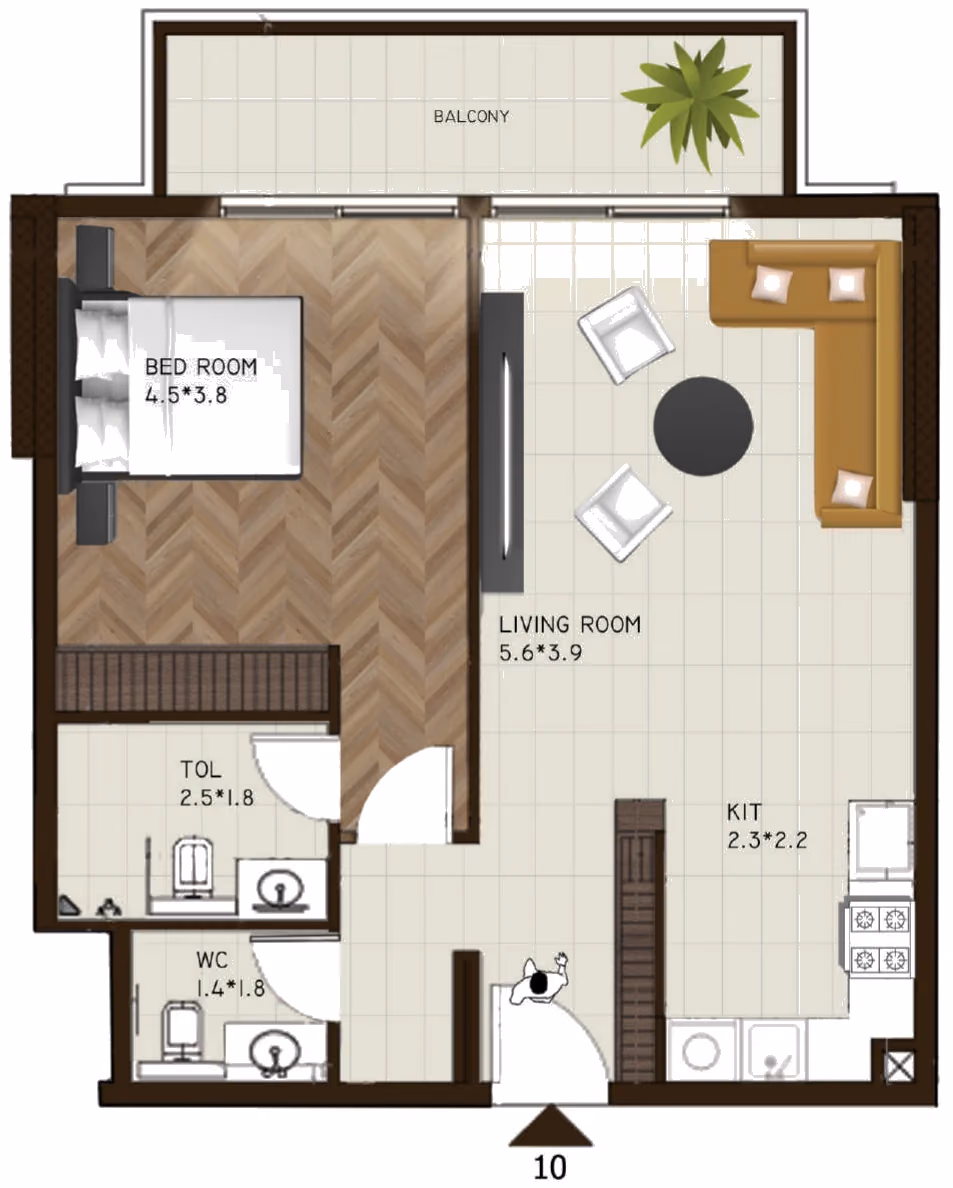 תוכנית חדר שינה אחד · 210 / 214 ב־נדל"ן להשקעה Sports View Residence, באזור DubaiLand, דובאי