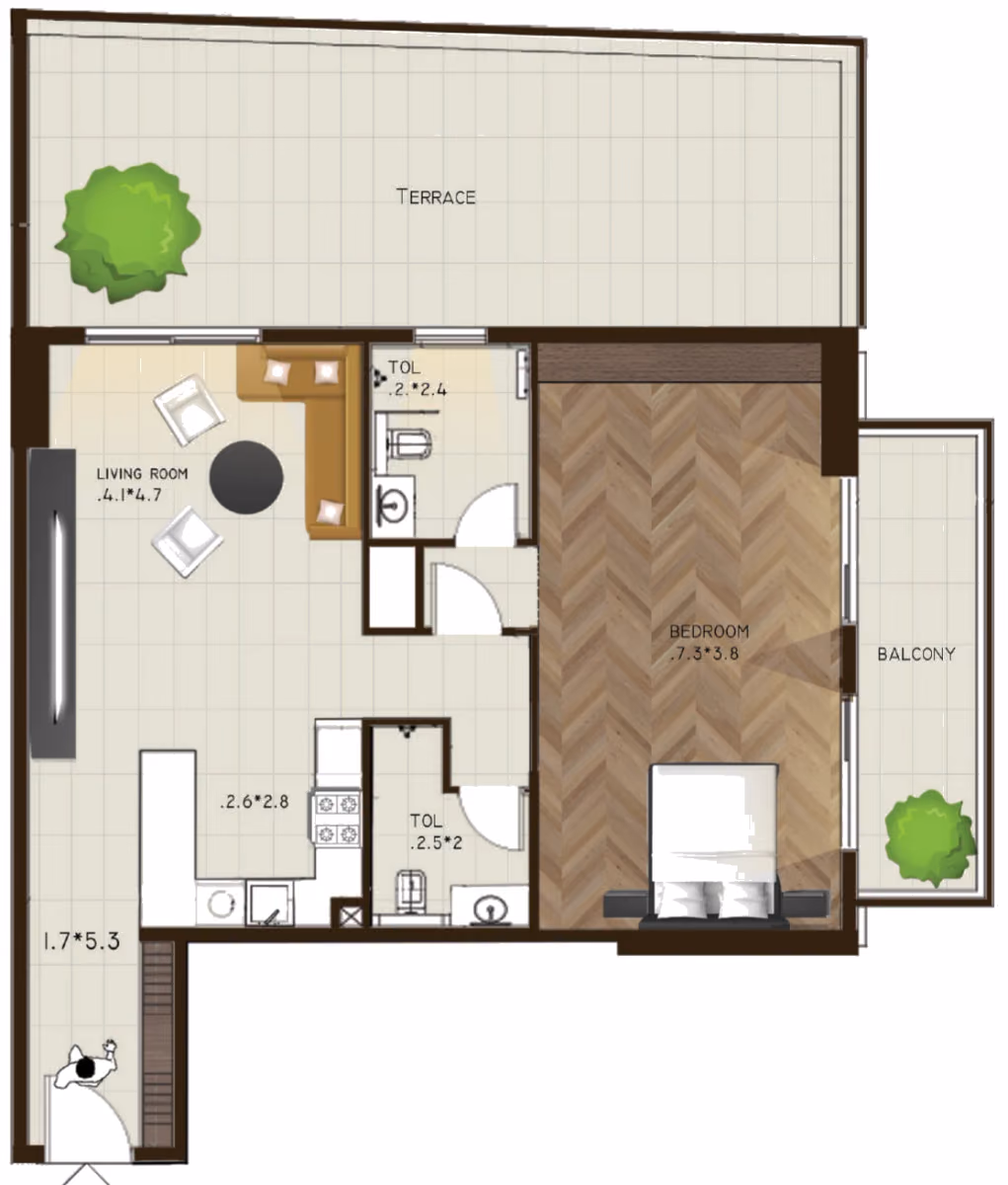 תוכנית 2 חדרי שינה · 101 / 122 ב־נדל"ן להשקעה Sports View Residence, באזור DubaiLand, דובאי