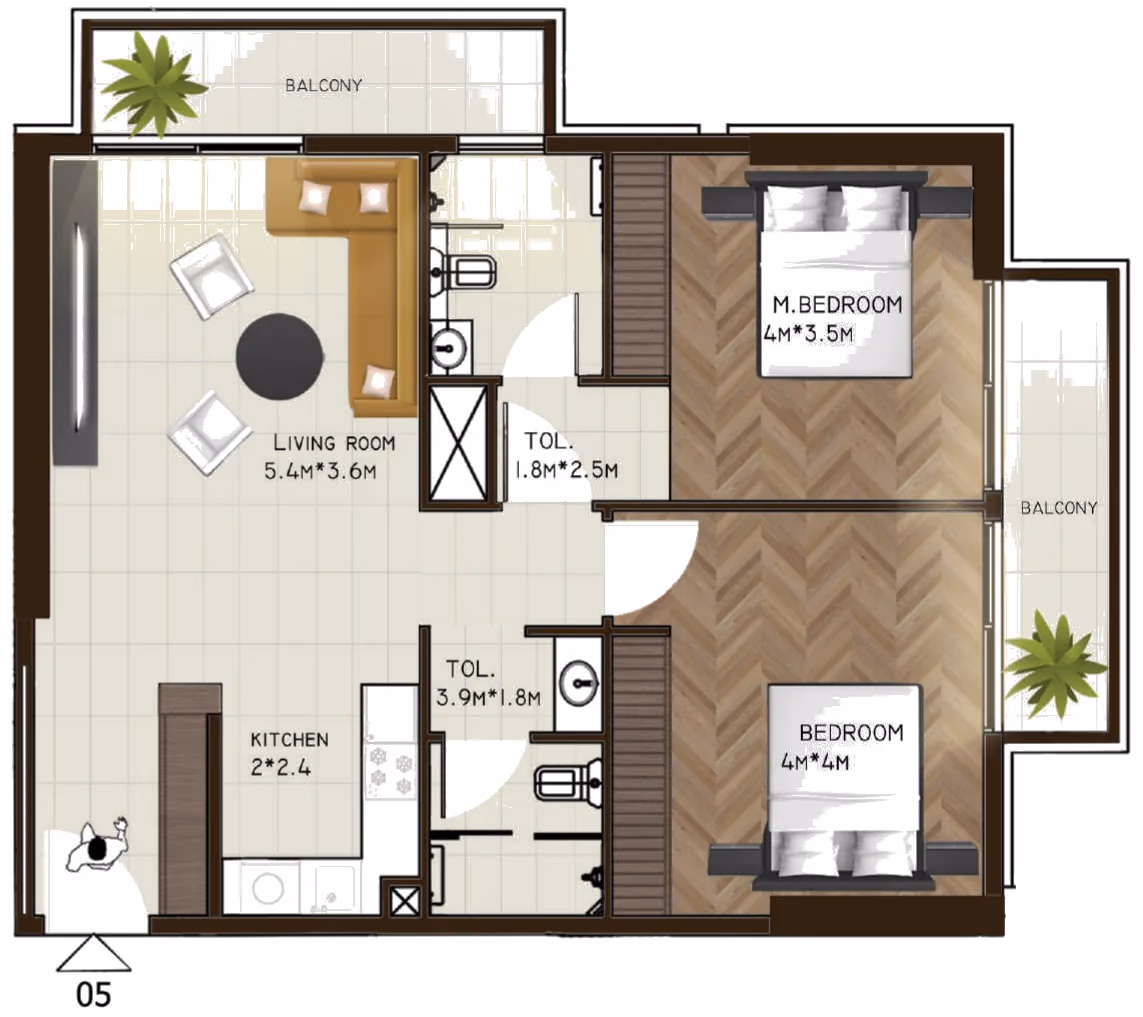 תוכנית 2 חדרי שינה · 105 / 118 ב־נדל"ן להשקעה Sports View Residence, באזור DubaiLand, דובאי