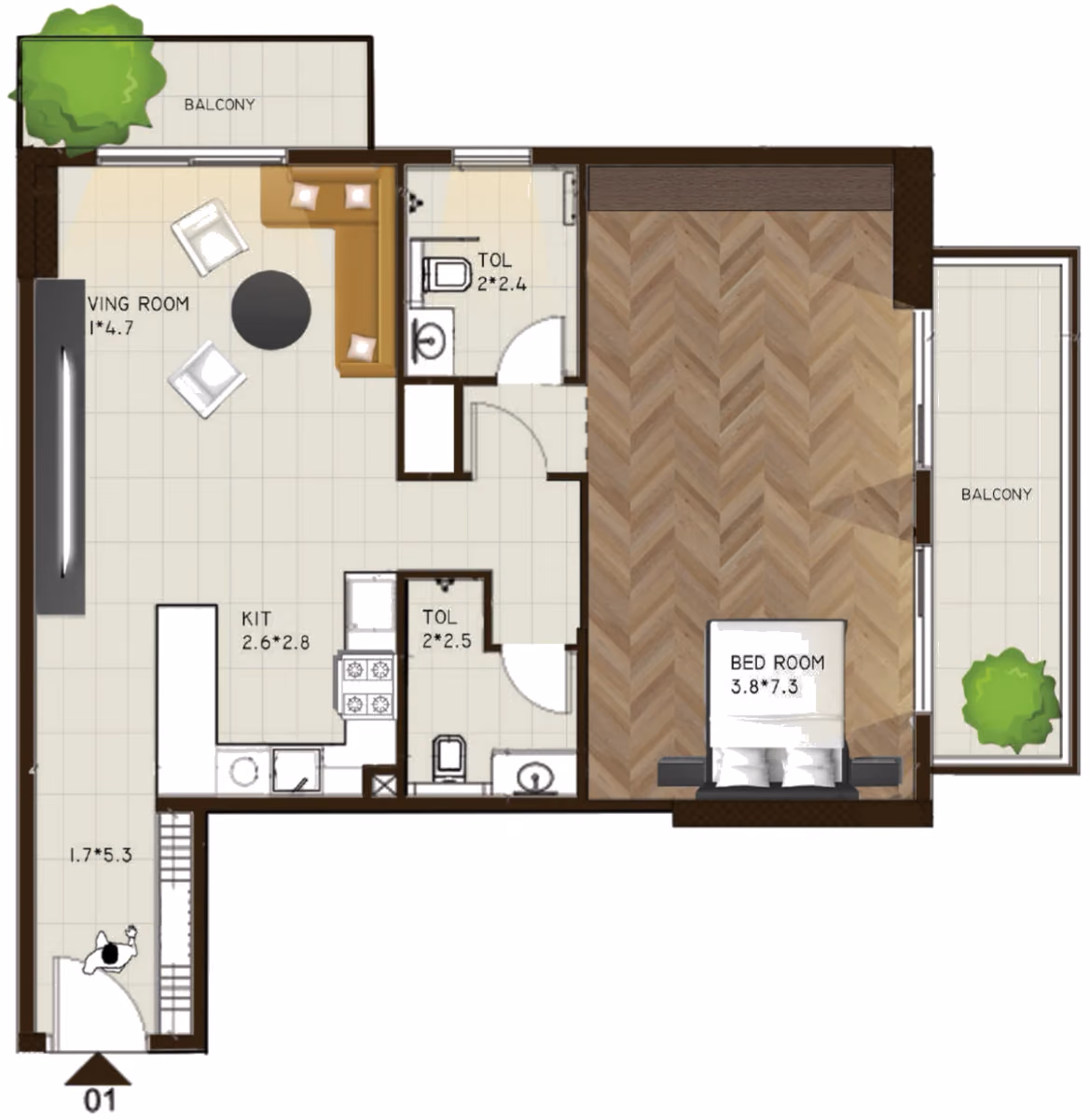 תוכנית 2 חדרי שינה · 201 / 223 ב־נדל"ן להשקעה Sports View Residence, באזור DubaiLand, דובאי