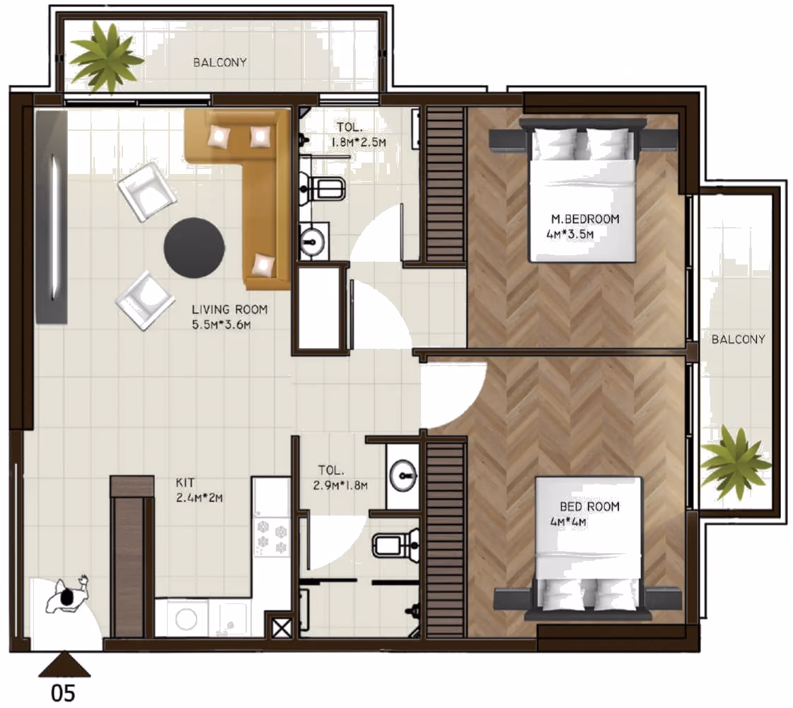 תוכנית 2 חדרי שינה · 205 / 219 ב־נדל"ן להשקעה Sports View Residence, באזור DubaiLand, דובאי