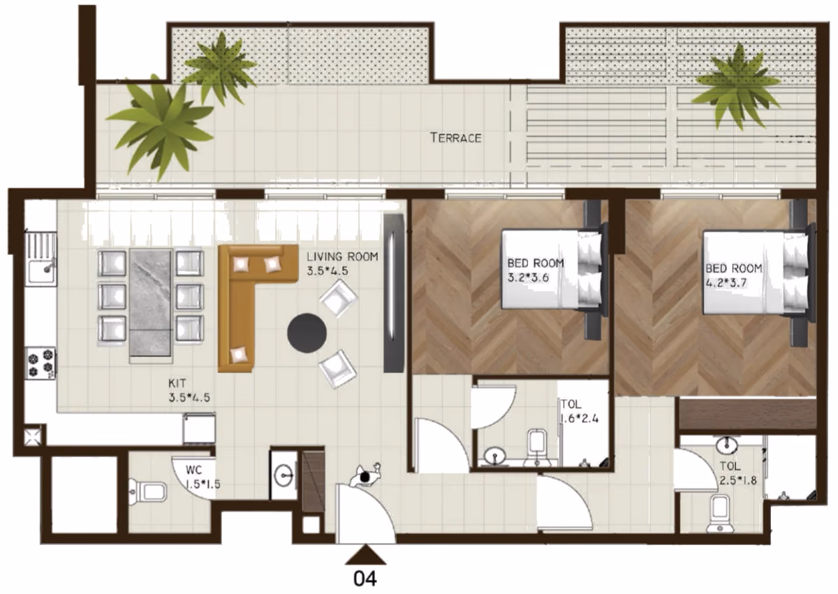 תוכנית 2 חדרי שינה · 604 / 603 ב־נדל"ן להשקעה Sports View Residence, באזור DubaiLand, דובאי