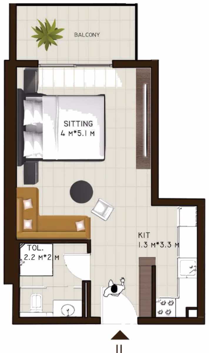 תוכנית סטודיו · 211 / 213 ב־נדל"ן להשקעה Sports View Residence, באזור DubaiLand, דובאי