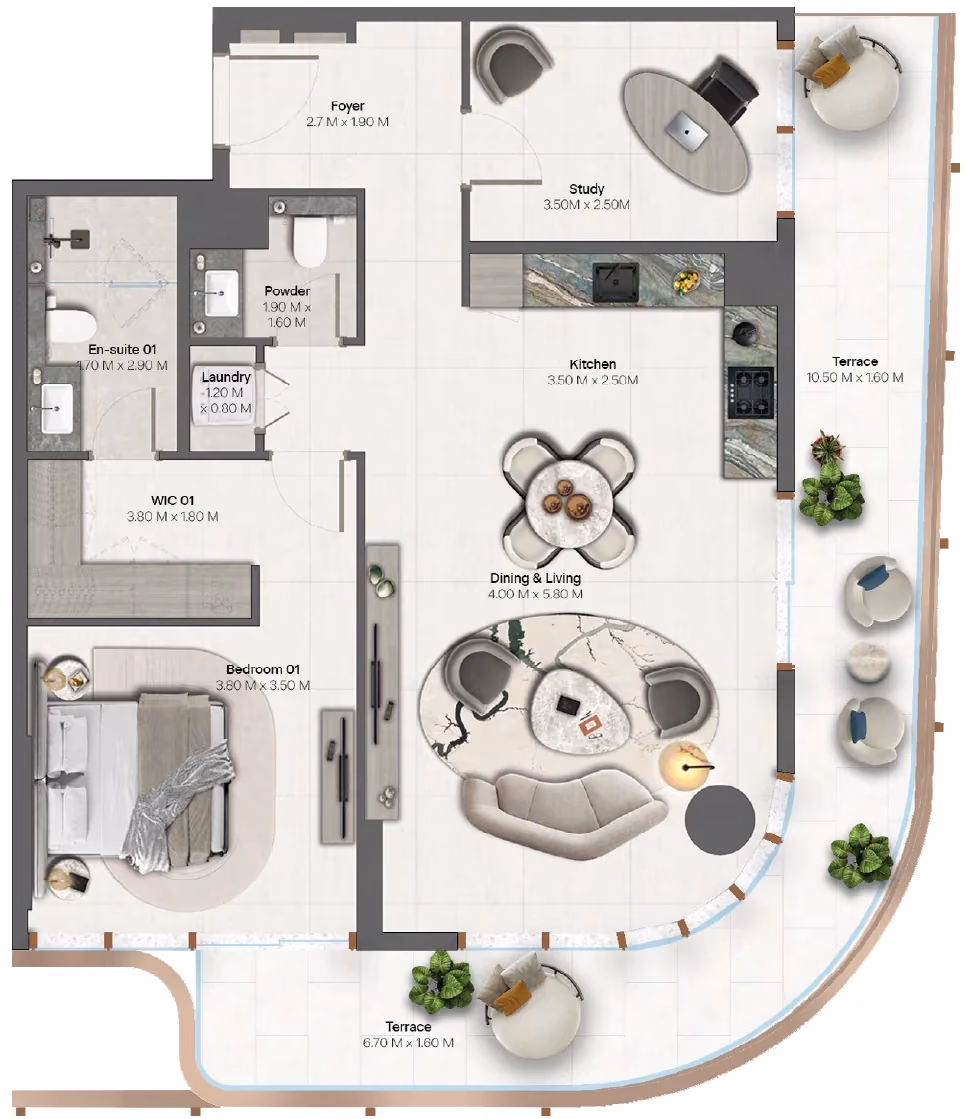 תוכנית חדר שינה אחד · 1 Bedroom + Type 1-5 ב־נדל"ן להשקעה HADO by Beyond, באזור Dubai Islands, דובאי