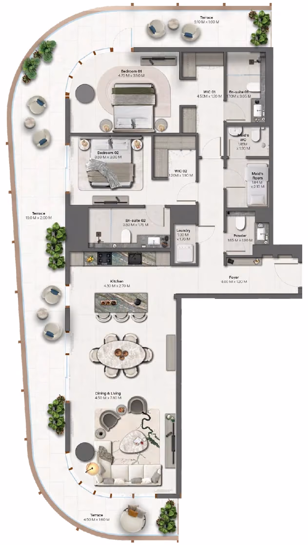 תוכנית 2 חדרי שינה · 2 Bedroom + Type 1-1 ב־נדל"ן להשקעה HADO by Beyond, באזור Dubai Islands, דובאי