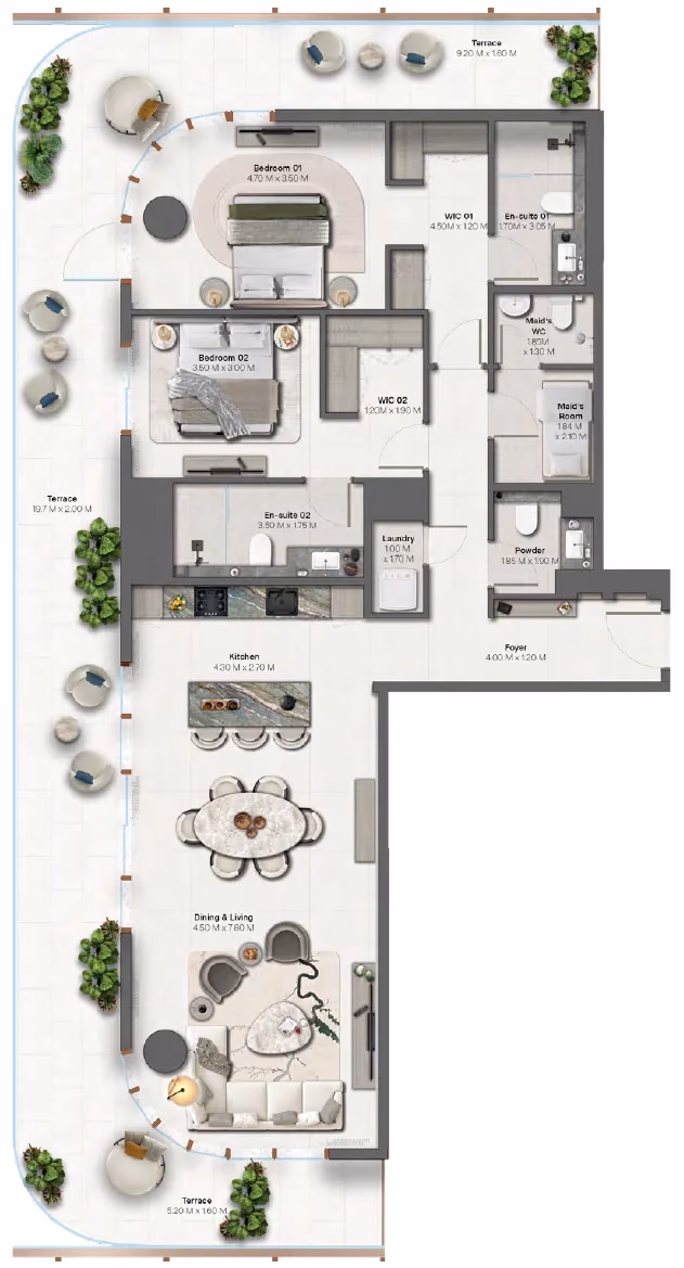 תוכנית 2 חדרי שינה · 2 Bedroom + Type 1-2 ב־נדל"ן להשקעה HADO by Beyond, באזור Dubai Islands, דובאי