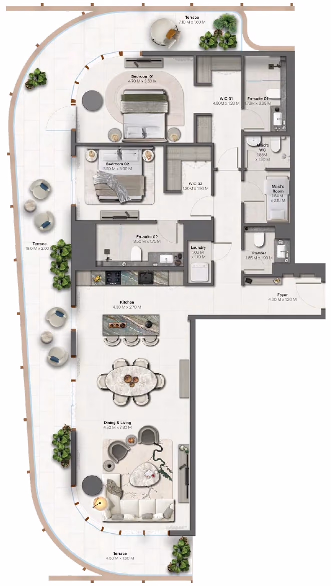 תוכנית 2 חדרי שינה · 2 Bedroom + Type 1 ב־נדל"ן להשקעה HADO by Beyond, באזור Dubai Islands, דובאי