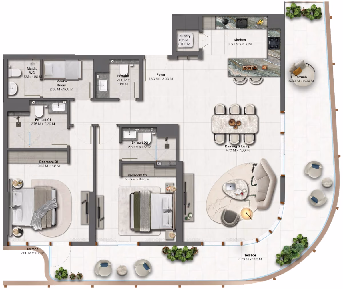 תוכנית 2 חדרי שינה · 2 Bedroom + Type 3-2 ב־נדל"ן להשקעה HADO by Beyond, באזור Dubai Islands, דובאי