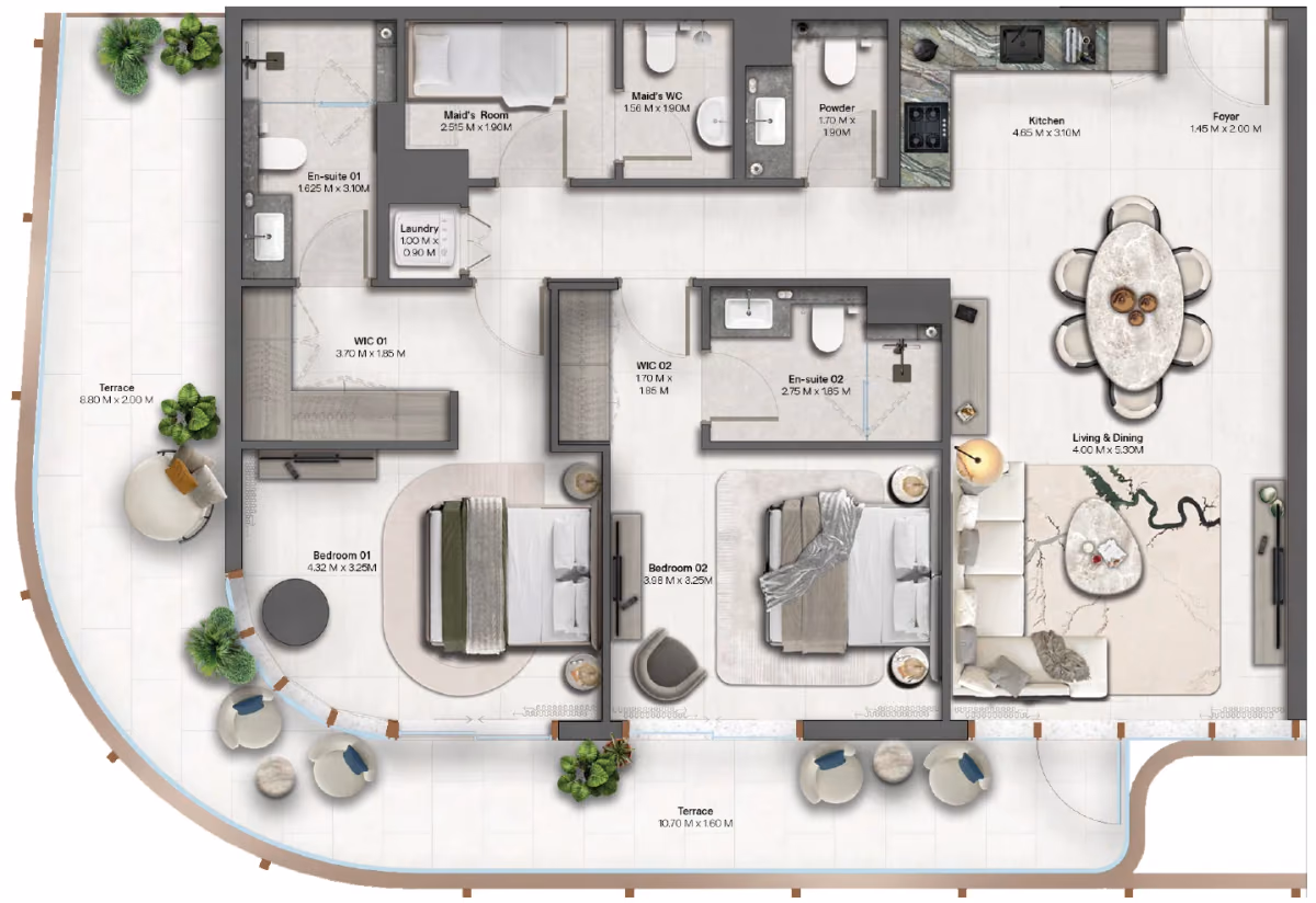 תוכנית 2 חדרי שינה · 2 Bedroom + Type 4-1 ב־נדל"ן להשקעה HADO by Beyond, באזור Dubai Islands, דובאי