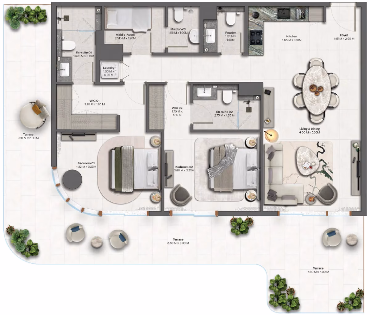 תוכנית 2 חדרי שינה · 2 Bedroom + Type 4-2 ב־נדל"ן להשקעה HADO by Beyond, באזור Dubai Islands, דובאי