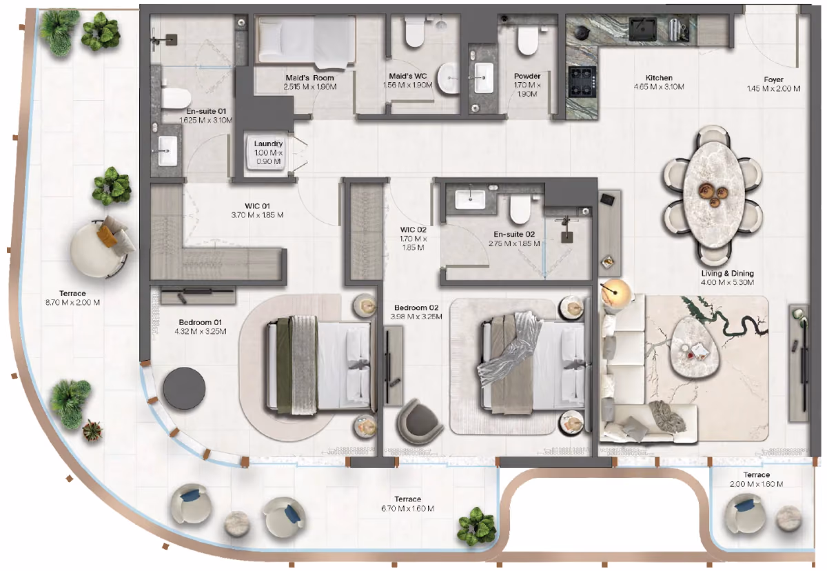 תוכנית 2 חדרי שינה · 2 Bedroom + Type 4 ב־נדל"ן להשקעה HADO by Beyond, באזור Dubai Islands, דובאי