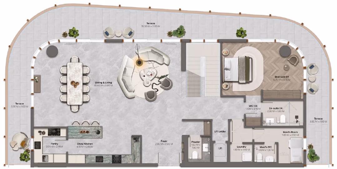 תוכנית 4 חדרי שינה · דופלקס · Duplex Type 1 ב־נדל"ן להשקעה HADO by Beyond, באזור Dubai Islands, דובאי (קומה תחתונה)