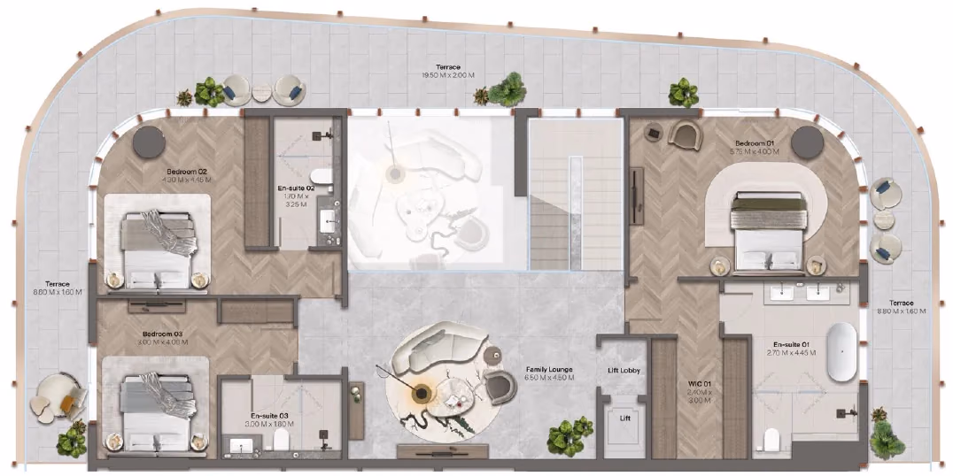 תוכנית 4 חדרי שינה · דופלקס · Duplex Type 1 ב־נדל"ן להשקעה HADO by Beyond, באזור Dubai Islands, דובאי (קומה עליונה)