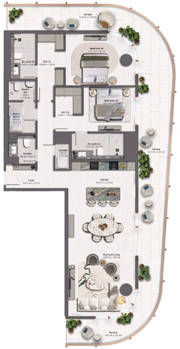 תוכנית 2 חדרי שינה · 2 Bedroom + Type 1-1 ב־נדל"ן להשקעה HADO by Beyond, באזור Dubai Islands, דובאי