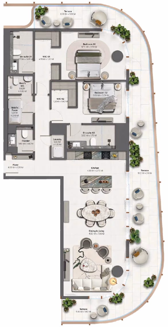 תוכנית 2 חדרי שינה · 2 Bedroom + Type 1-3 ב־נדל"ן להשקעה HADO by Beyond, באזור Dubai Islands, דובאי