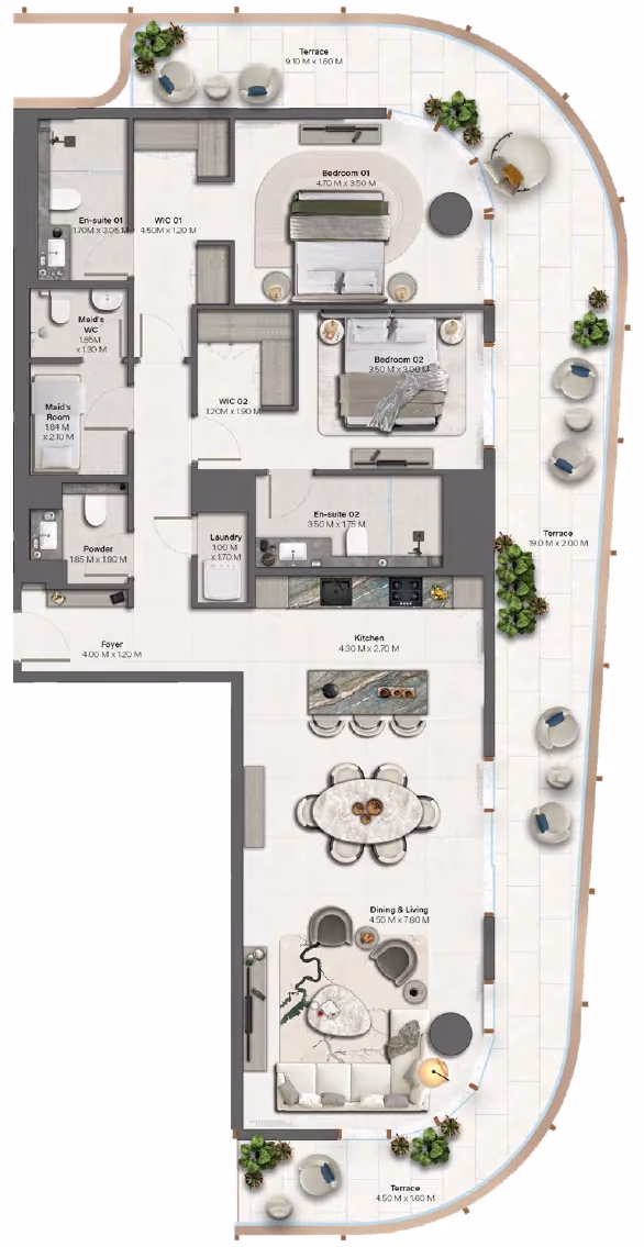 תוכנית 2 חדרי שינה · 2 Bedroom + Type 1 ב־נדל"ן להשקעה HADO by Beyond, באזור Dubai Islands, דובאי