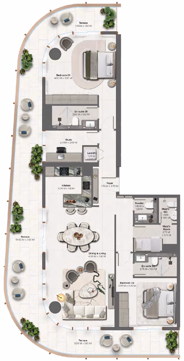 תוכנית 2 חדרי שינה · 2 Bedroom + Type 2-1 ב־נדל"ן להשקעה HADO by Beyond, באזור Dubai Islands, דובאי