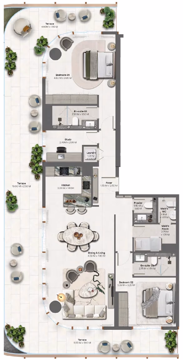 תוכנית 2 חדרי שינה · 2 Bedroom + Type 2-2 ב־נדל"ן להשקעה HADO by Beyond, באזור Dubai Islands, דובאי