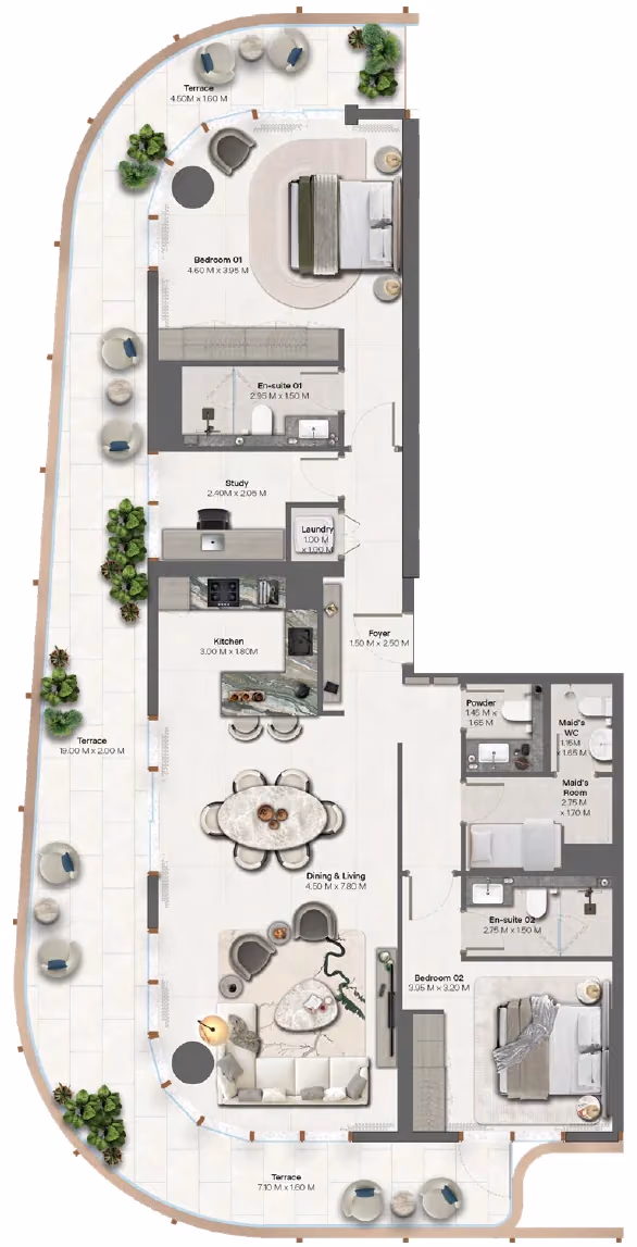 תוכנית 2 חדרי שינה · 2 Bedroom + Type 2 ב־נדל"ן להשקעה HADO by Beyond, באזור Dubai Islands, דובאי