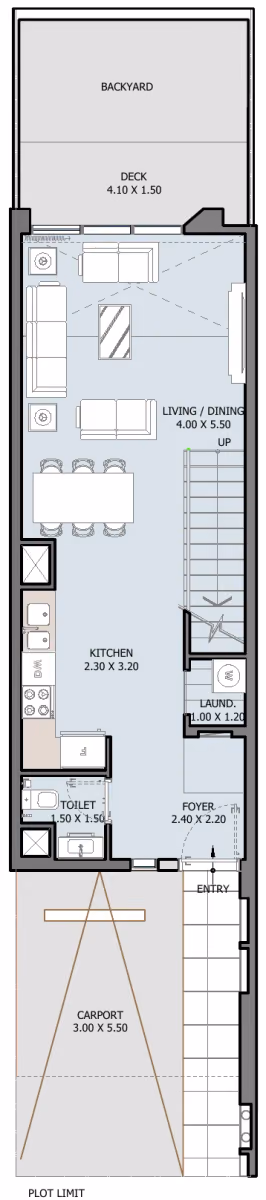 תוכנית 2 חדרי שינה · טאון האוס · 2B Townhouse Type A ב־נדל"ן להשקעה Verdana 8 by Reportage, באזור Dubai Investments Park, דובאי (קומת קרקע)