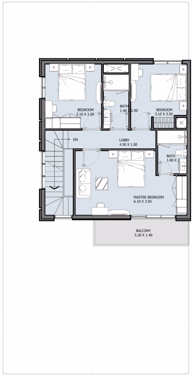 תוכנית 3 חדרי שינה · טאון האוס · 3B Townhouse Type A ב־נדל"ן להשקעה Verdana 8 by Reportage, באזור Dubai Investments Park, דובאי (קומה ראשונה)