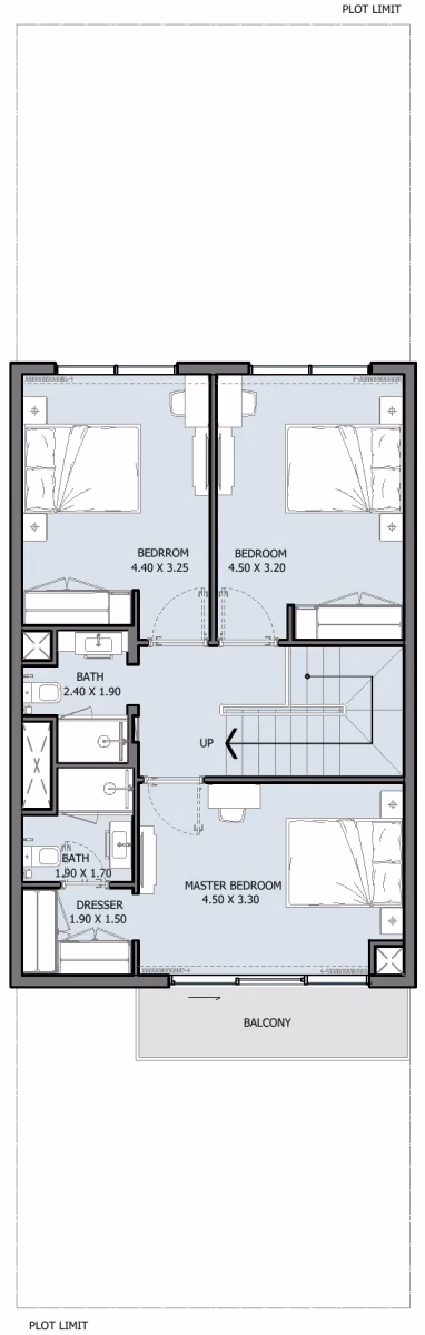 תוכנית 3 חדרי שינה · טאון האוס · 3B Townhouse Type B ב־נדל"ן להשקעה Verdana 8 by Reportage, באזור Dubai Investments Park, דובאי (קומה ראשונה)