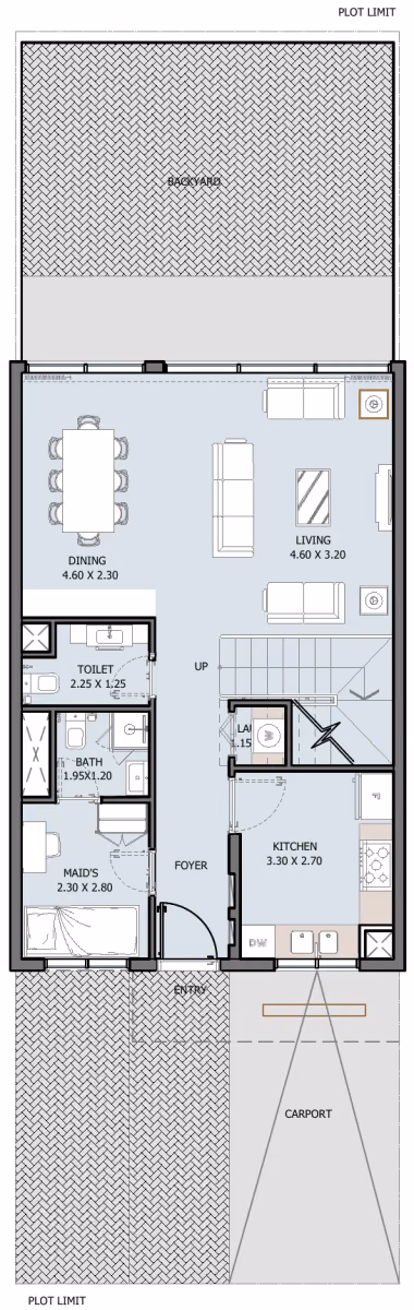 תוכנית 3 חדרי שינה · טאון האוס · 3B Townhouse Type B ב־נדל"ן להשקעה Verdana 8 by Reportage, באזור Dubai Investments Park, דובאי (קומת קרקע)