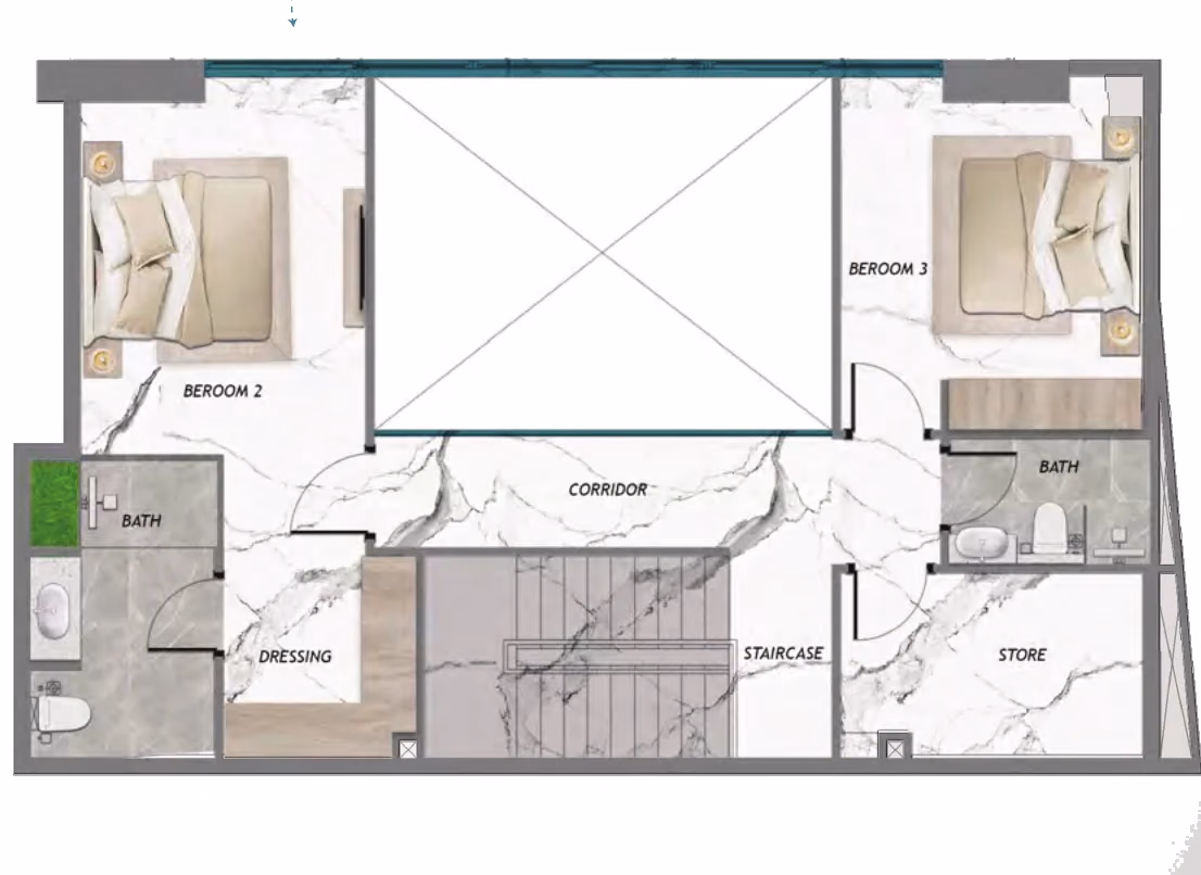 תוכנית 3 חדרי שינה · דופלקס · Storeroom & Pool ב־נדל"ן להשקעה Samana Barari Heights, באזור Majan, דובאי (קומה עליונה)