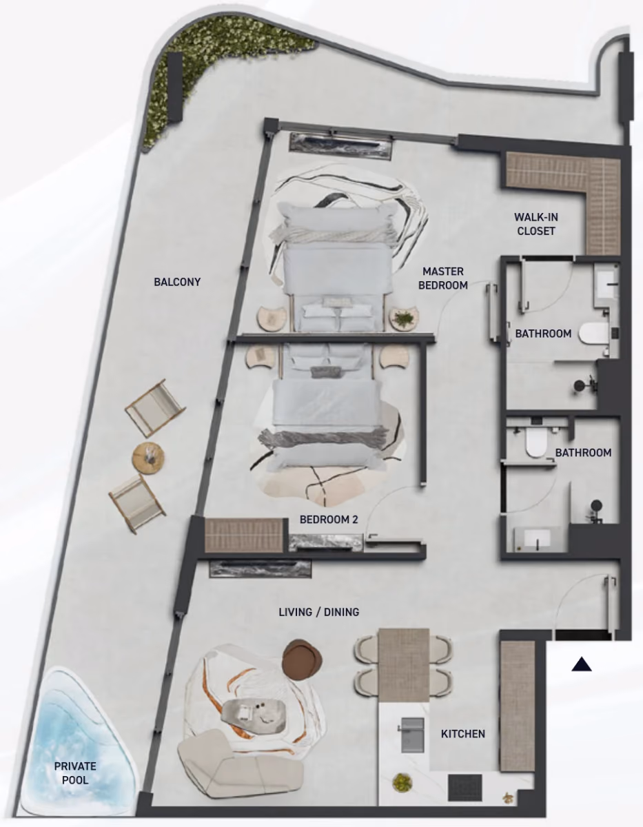תוכנית 2 חדרי שינה · Type 03A ב־נדל"ן להשקעה LEOS Hadley Heights 2 – Vitality, באזור Sports City, דובאי
