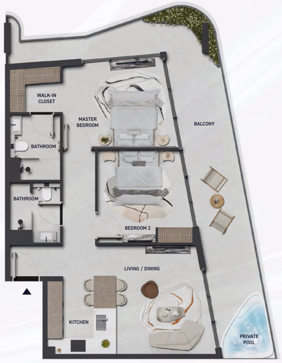 תוכנית 2 חדרי שינה · Type 03B ב־נדל"ן להשקעה LEOS Hadley Heights 2 – Vitality, באזור Sports City, דובאי