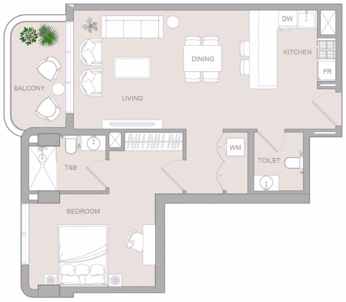 תוכנית חדר שינה אחד · 1 BR Type I ב־נדל"ן להשקעה Object1 S1LVA Park Living, באזור Jumeirah Village Triangle (JVT), דובאי