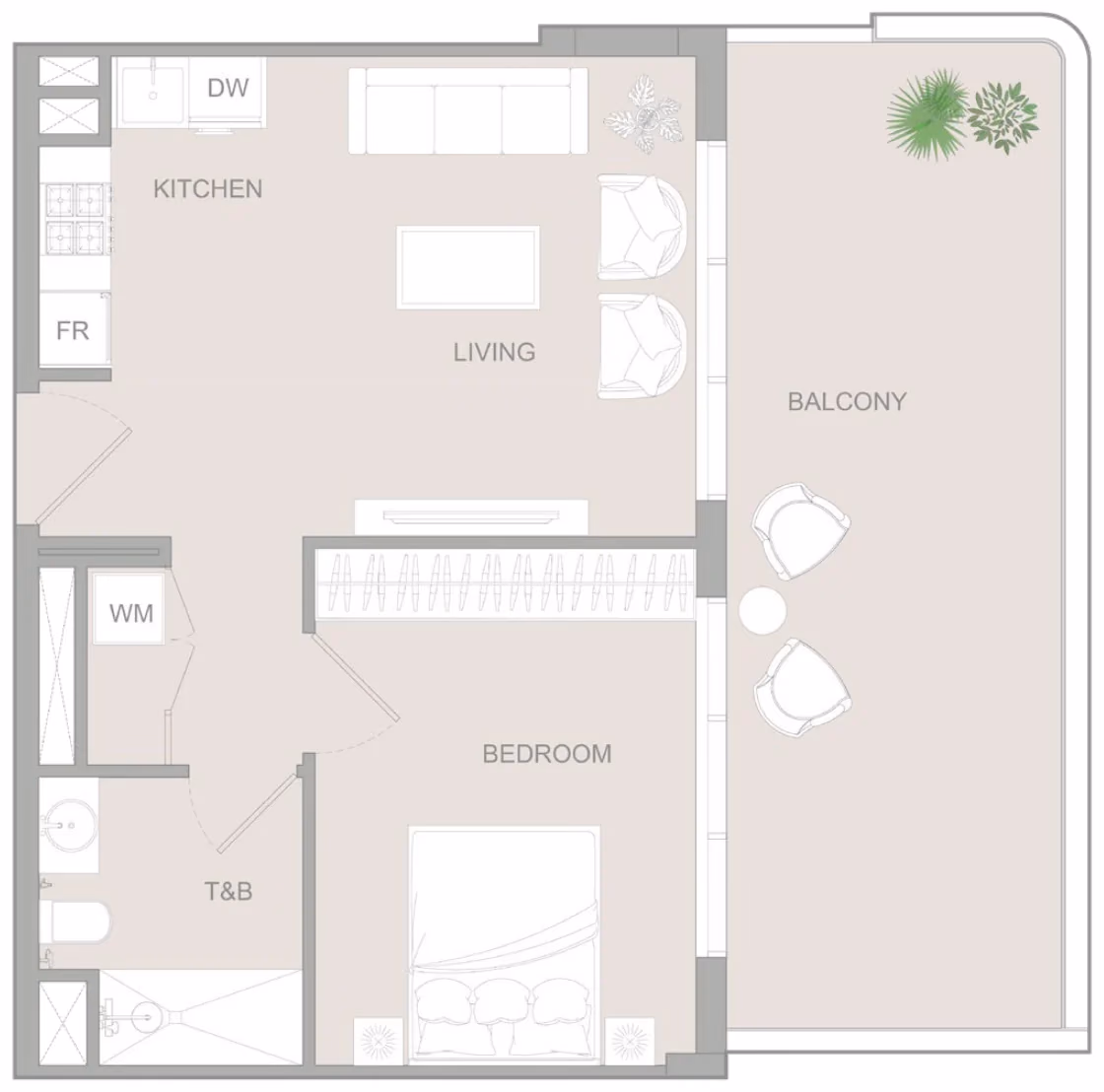תוכנית חדר שינה אחד · 1 BR Type R ב־נדל"ן להשקעה Object1 S1LVA Park Living, באזור Jumeirah Village Triangle (JVT), דובאי