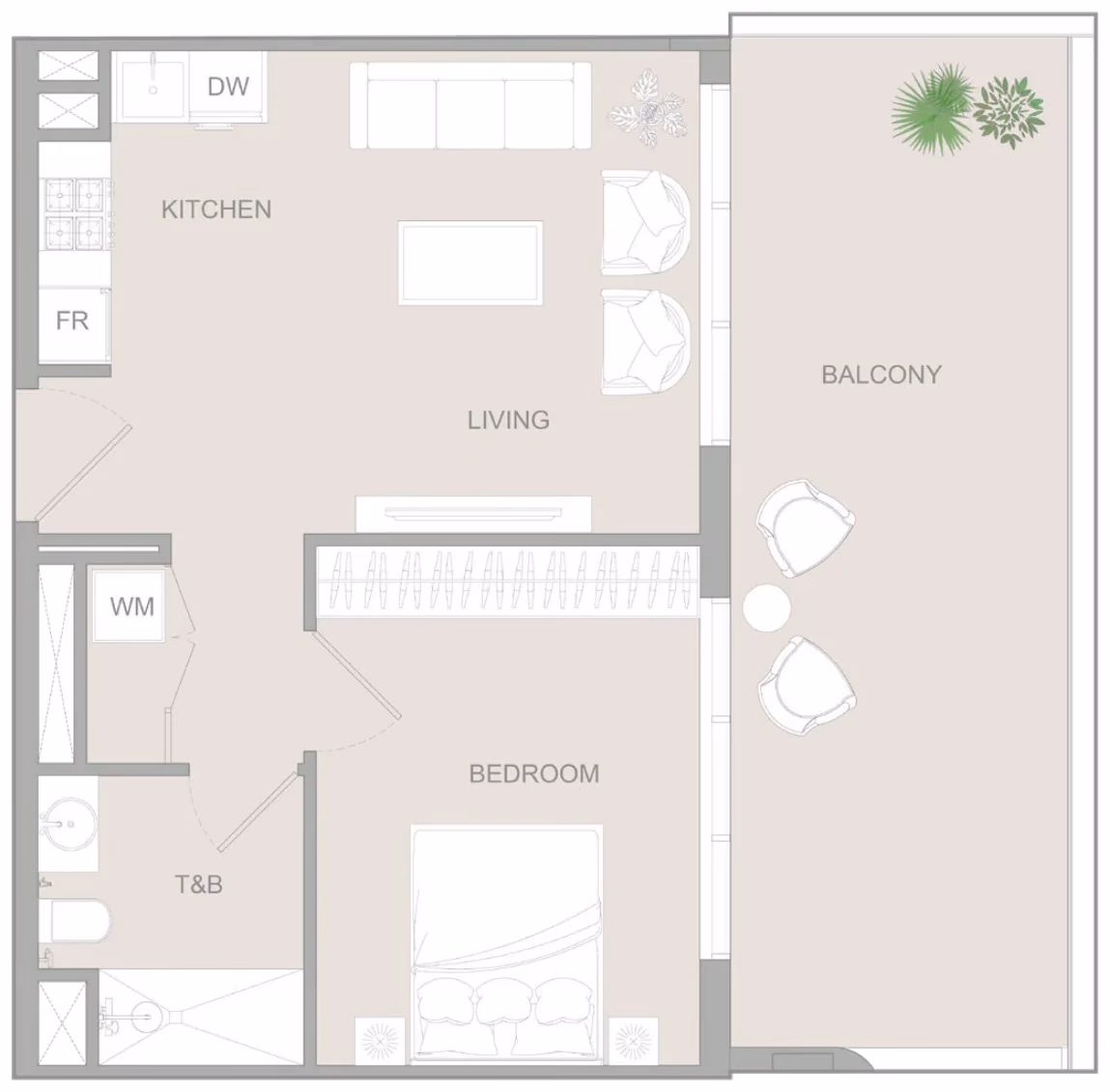 תוכנית חדר שינה אחד · 1 BR Type S ב־נדל"ן להשקעה Object1 S1LVA Park Living, באזור Jumeirah Village Triangle (JVT), דובאי