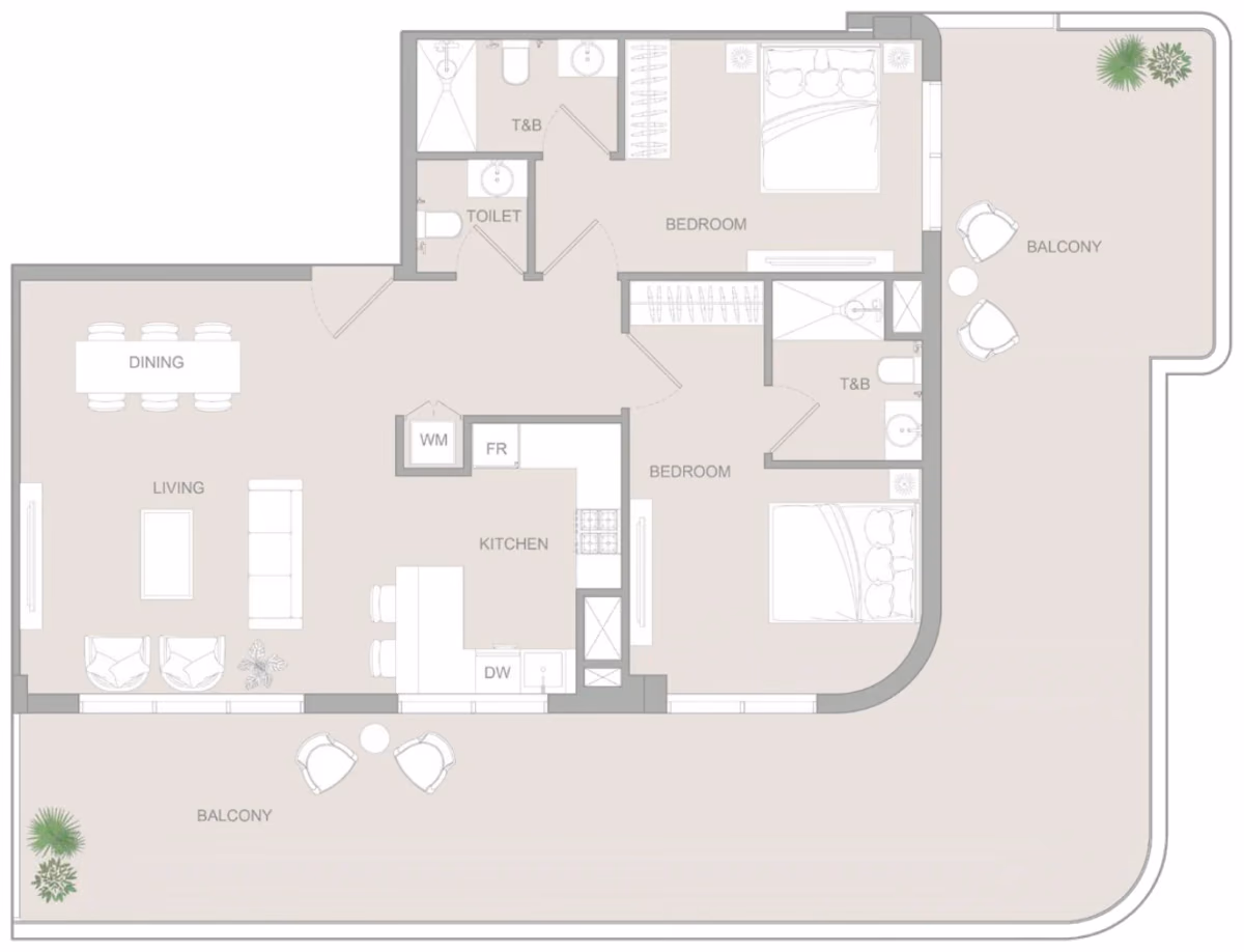 תוכנית 2 חדרי שינה · 2 BR Type D ב־נדל"ן להשקעה Object1 S1LVA Park Living, באזור Jumeirah Village Triangle (JVT), דובאי