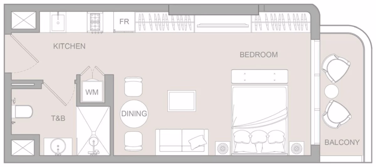 תוכנית סטודיו · Studio Type G ב־נדל"ן להשקעה Object1 S1LVA Park Living, באזור Jumeirah Village Triangle (JVT), דובאי