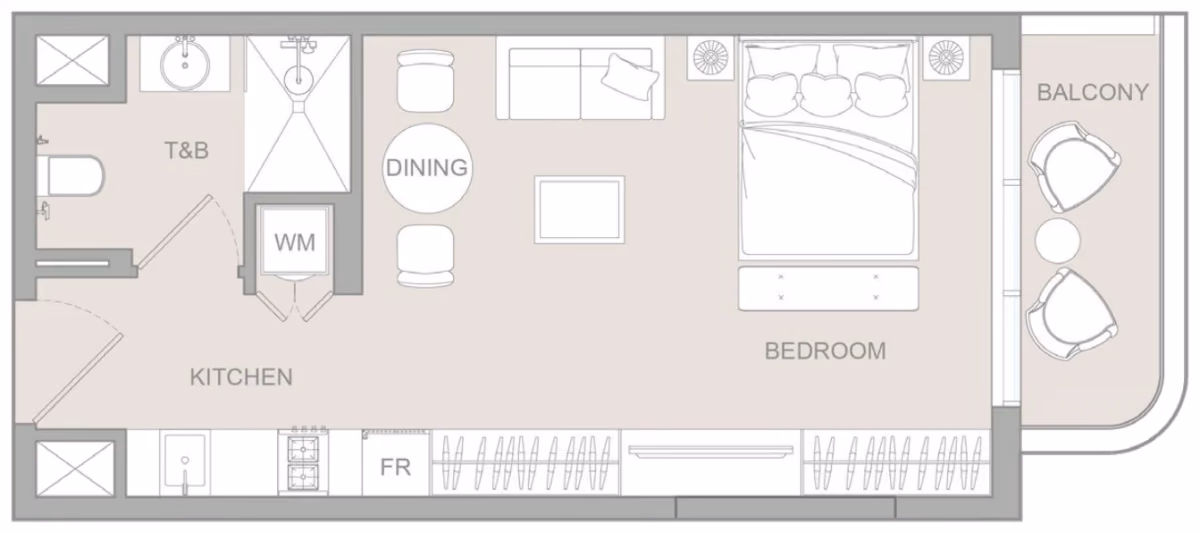 תוכנית סטודיו · Studio Type H ב־נדל"ן להשקעה Object1 S1LVA Park Living, באזור Jumeirah Village Triangle (JVT), דובאי