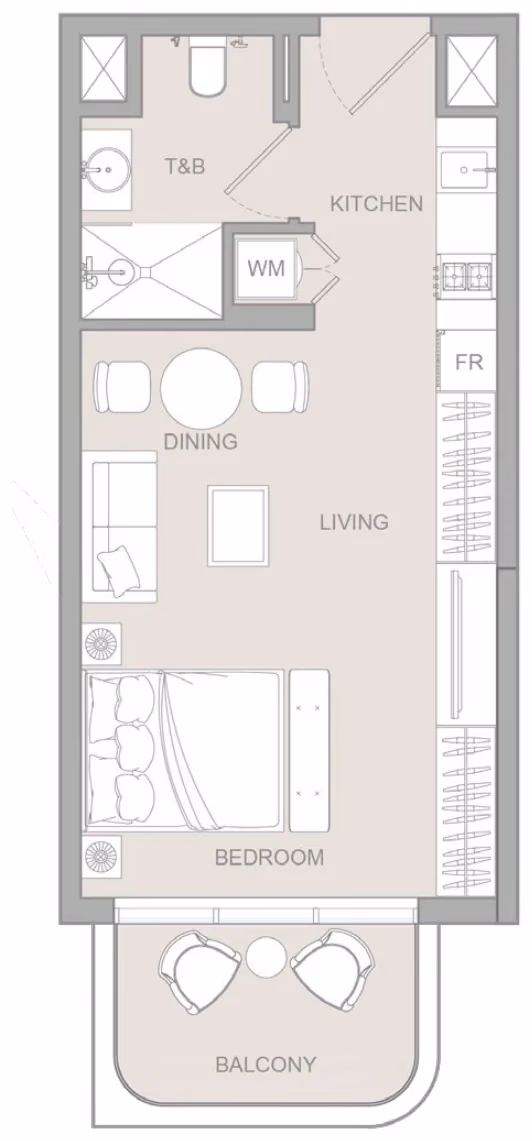 תוכנית סטודיו · Studio Type I ב־נדל"ן להשקעה Object1 S1LVA Park Living, באזור Jumeirah Village Triangle (JVT), דובאי