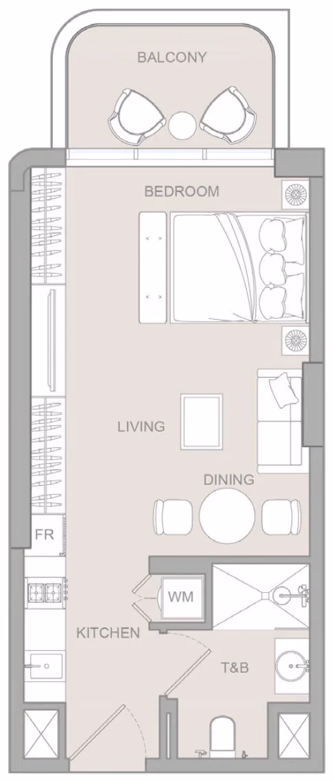 תוכנית סטודיו · Studio Type L ב־נדל"ן להשקעה Object1 S1LVA Park Living, באזור Jumeirah Village Triangle (JVT), דובאי
