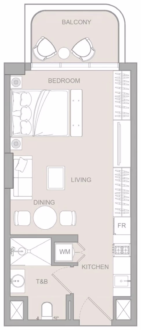 תוכנית סטודיו · Studio Type M ב־נדל"ן להשקעה Object1 S1LVA Park Living, באזור Jumeirah Village Triangle (JVT), דובאי