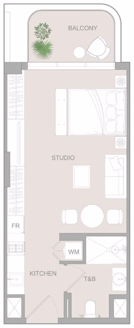 תוכנית סטודיו · Studio Type Q ב־נדל"ן להשקעה Object1 S1LVA Park Living, באזור Jumeirah Village Triangle (JVT), דובאי