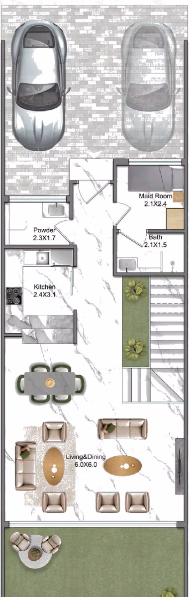 תוכנית 3 חדרי שינה · טאון האוס · 3 BHK Townhouse ב־נדל"ן להשקעה Greenz by Danube, באזור Dubai Academic City, דובאי (קומת קרקע)