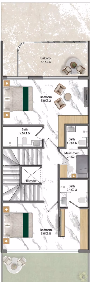 תוכנית 4 חדרי שינה · טאון האוס · 4 BHK Townhouse ב־נדל"ן להשקעה Greenz by Danube, באזור Dubai Academic City, דובאי (קומה ראשונה)