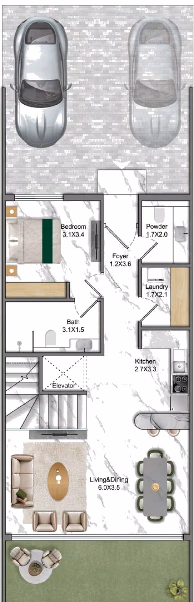 תוכנית 4 חדרי שינה · טאון האוס · 4 BHK Townhouse ב־נדל"ן להשקעה Greenz by Danube, באזור Dubai Academic City, דובאי (קומת קרקע)