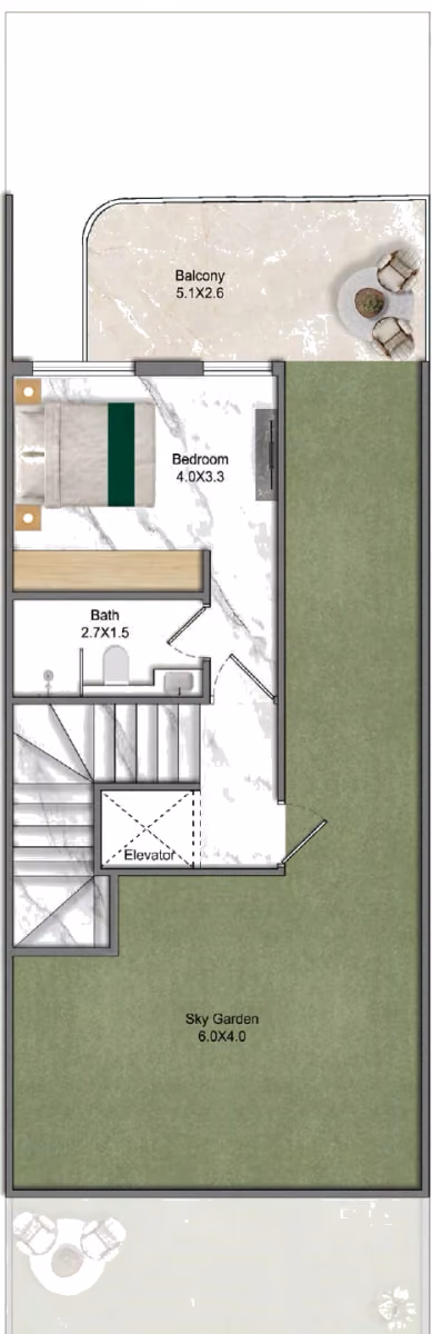 תוכנית 4 חדרי שינה · טאון האוס · 4 BHK Townhouse ב־נדל"ן להשקעה Greenz by Danube, באזור Dubai Academic City, דובאי (קומה שנייה)